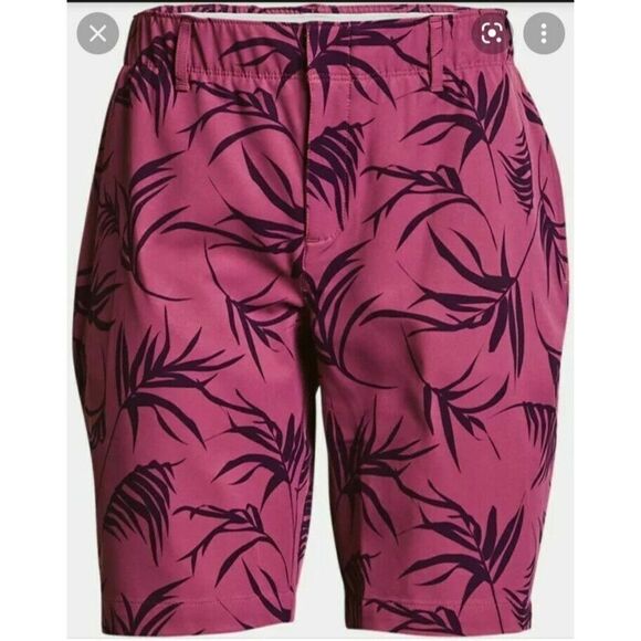 Under Armour 1362112 678 Women's Size 2 Pink Floral UA Links 9" Golf Shorts $80 - Picture 1 of 4